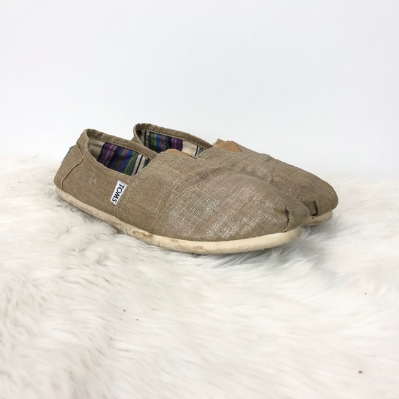 Toms Shoes - ❤️Toms Beige Metallic Canvas Slip-on Flats
